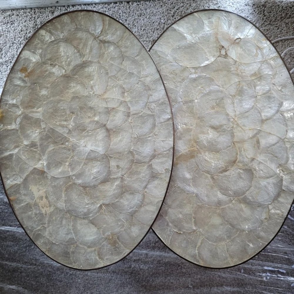 Large Unique Vintage Abalone Shell & Cork Placemats -Oval Shaped Mother of Pearl